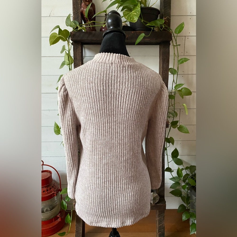 Olivia Blu: Cream Tan Soft Sweater with Zippers at Collar - Picture 8 of 17